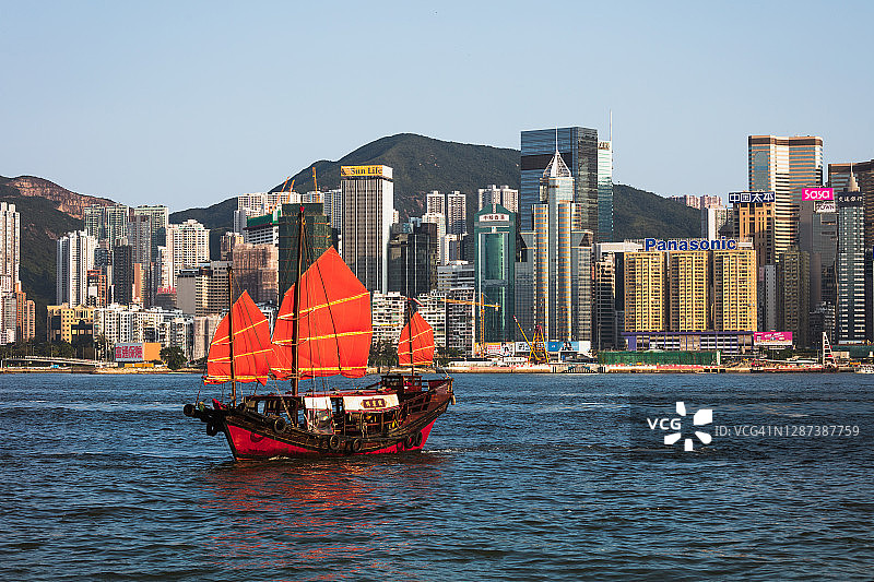中国香港维多利亚港的帆船图片素材