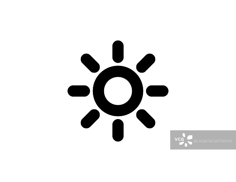 太阳矢量图标。晴朗的天气图标。孤立的高亮度符号黑色符号-向量图片素材