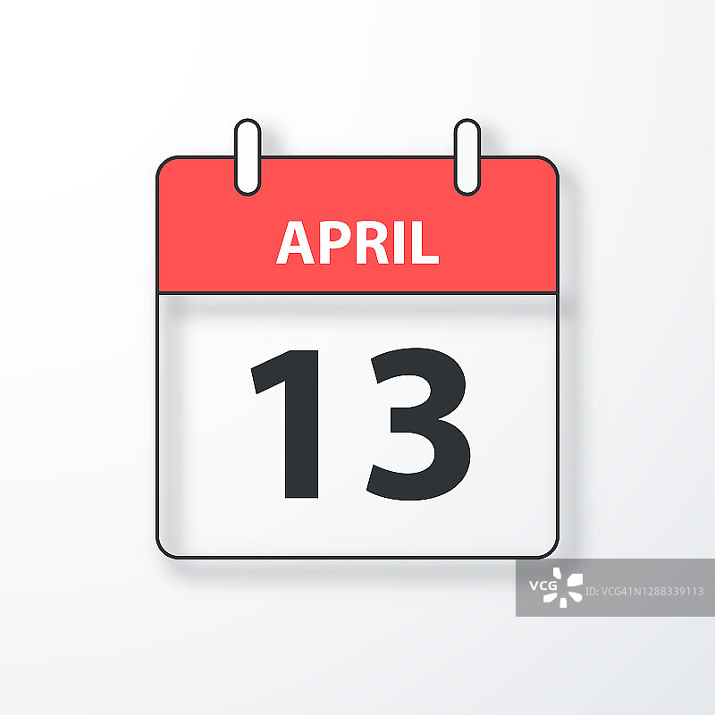 4月13日-每日日历-黑色大纲与阴影在白色的背景图片素材