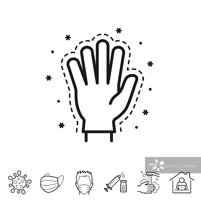 橡胶手套——预防COVID-19感染。线条图标-可编辑的笔触图片素材