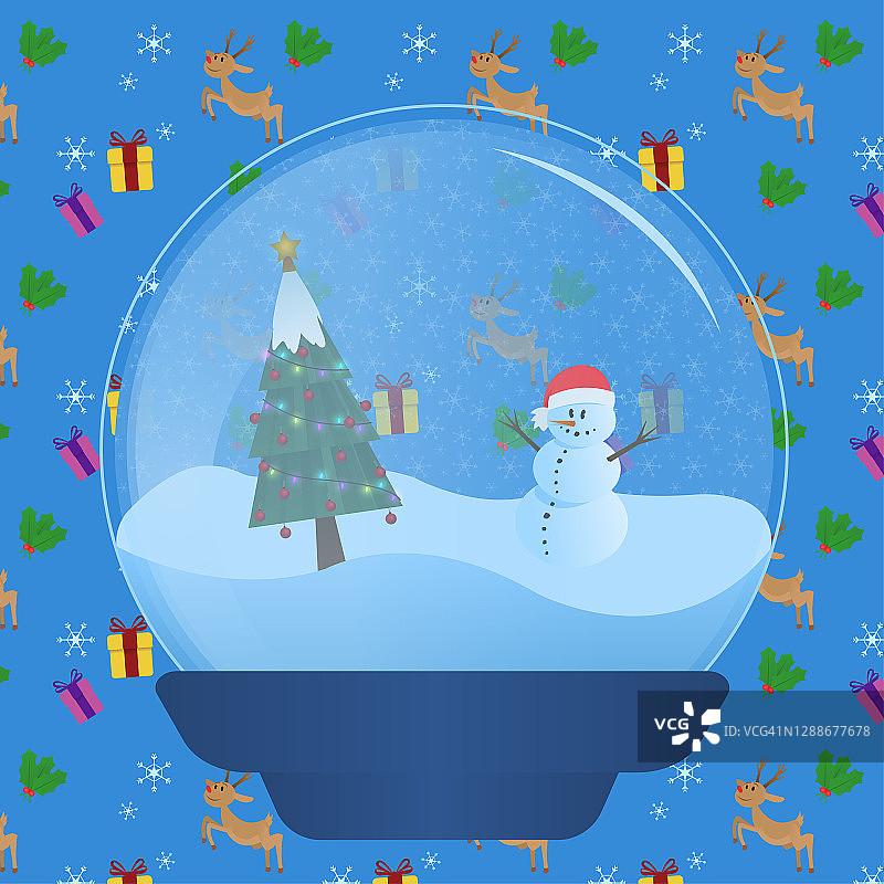 雪人的插图和装饰圣诞树在雪球图片素材
