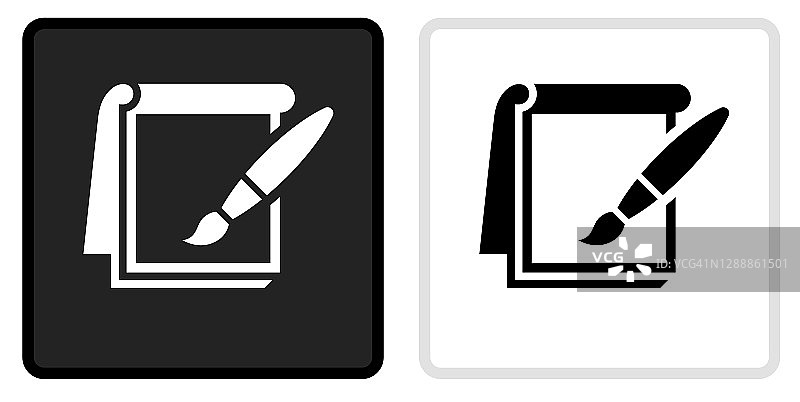 纸和笔刷图标上的黑色按钮与白色滚动图片素材