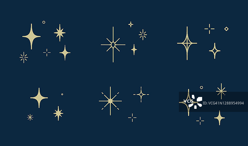 一组简单的闪光，光和星星的图标图片素材