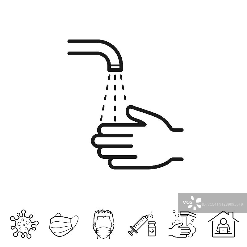 洗手。线条图标-可编辑的笔触图片素材