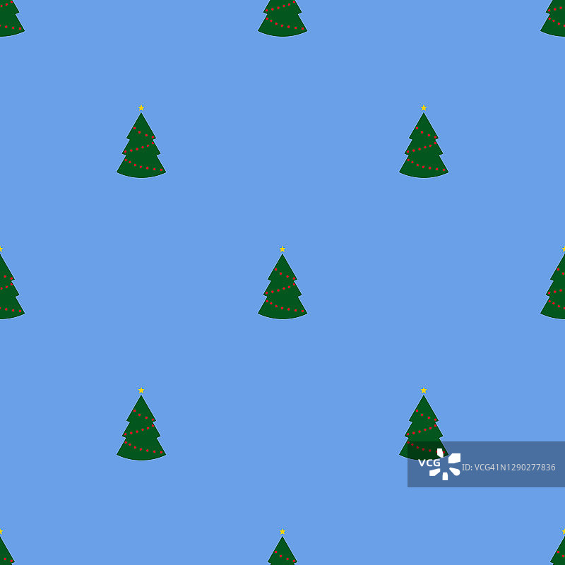 无缝模式与绿色圣诞树与灯在蓝色的背景。抽象的,包装装饰。圣诞快乐，新年快乐图片素材