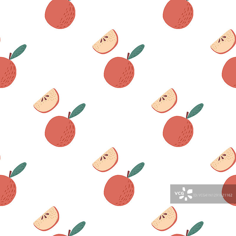 食品无缝图案用红粉苹果点缀。白色背景。水果的背景。图片素材