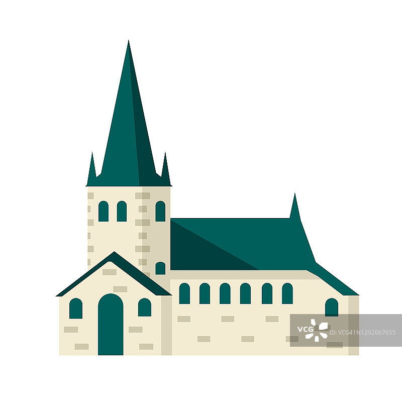 圣奥拉夫教堂。中世纪小镇的元素，房子和红色屋顶。图片素材