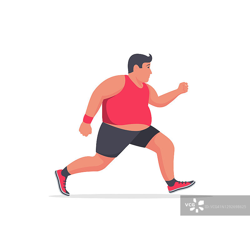那个胖子正在跑。健康的生活方式。胖子慢跑图片素材