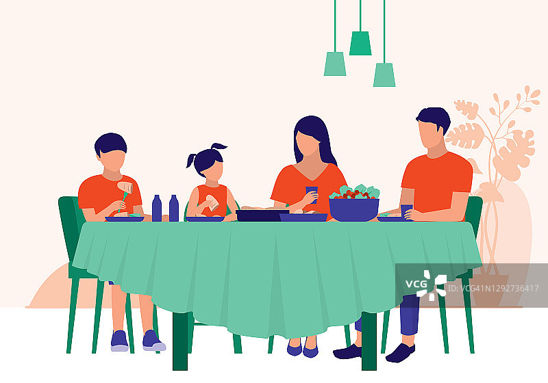 家庭聚餐。家庭关系的概念。矢量平面卡通插图。图片素材