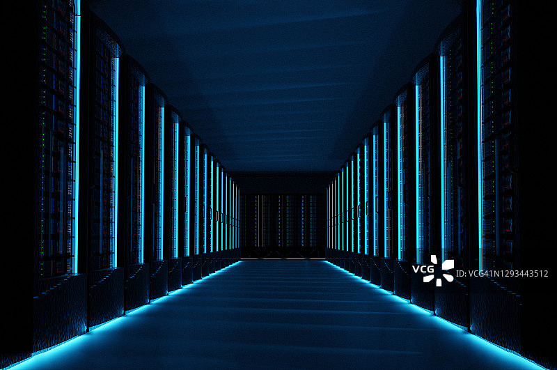暗服务器数据中心机房计算机和存储系统图片素材