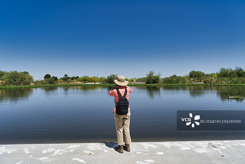 美国亚利桑那州西凤凰城的特雷斯里奥斯湿地小径图片素材