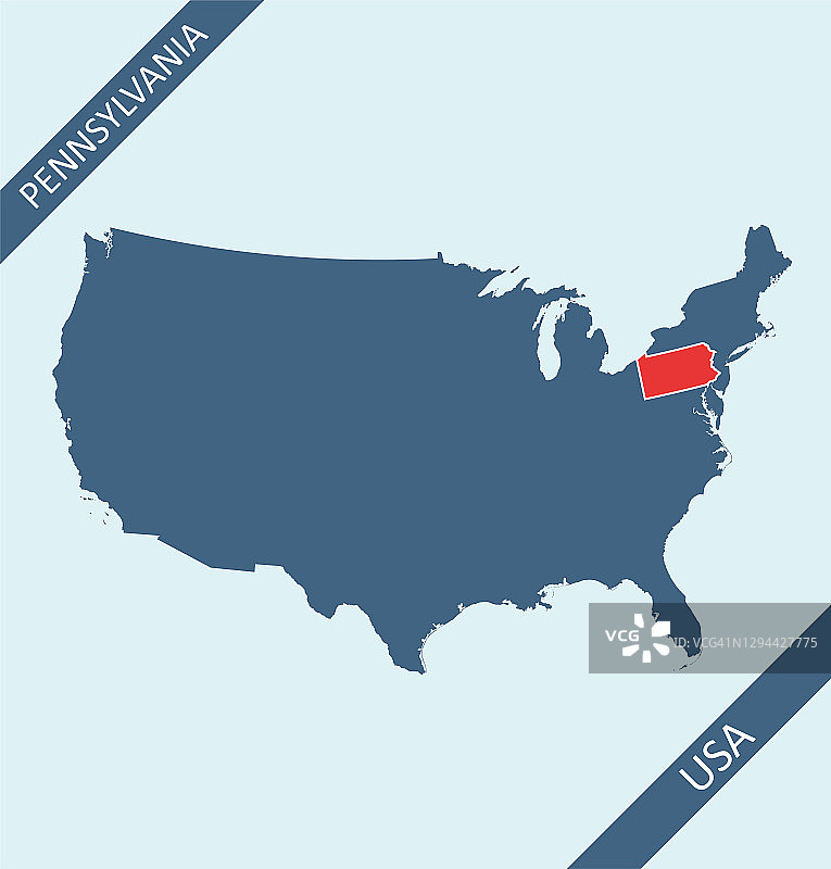 宾夕法尼亚州在美国地图上的位置图片素材
