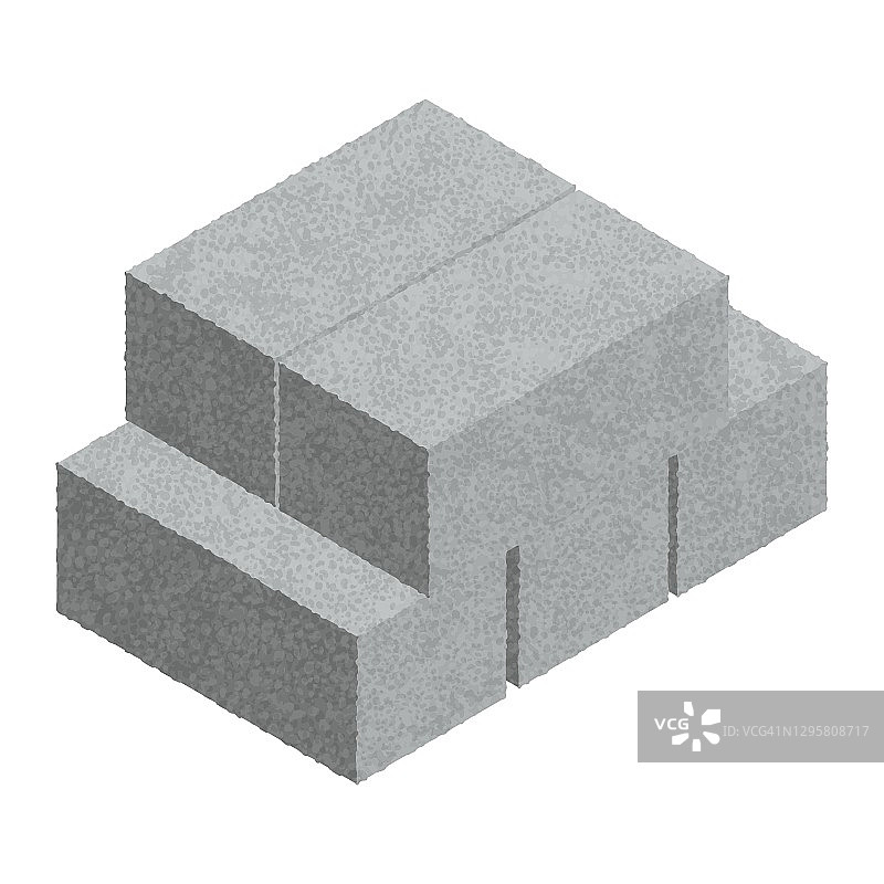 煤渣块的等距堆叠孤立在白色背景。灰色的砖。混凝土积木图标。建设。平面3d等距矢量水泥块图标插图。图片素材