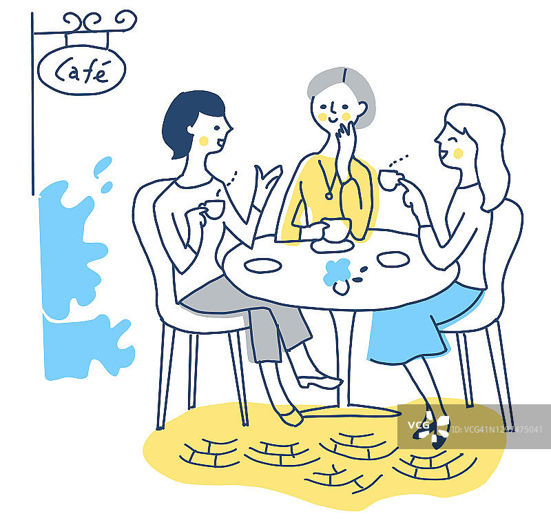 三个女人在咖啡馆里喝茶图片素材