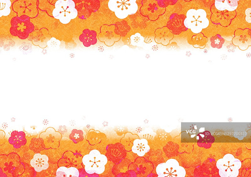 桔黄色背景的梅花，中间有边缘图片素材