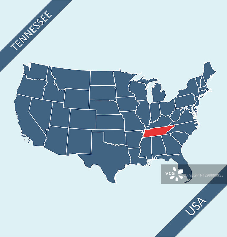 田纳西在美国地图上的位置图片素材