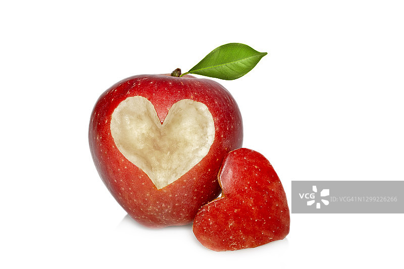 红苹果与心的象征孤立图片素材