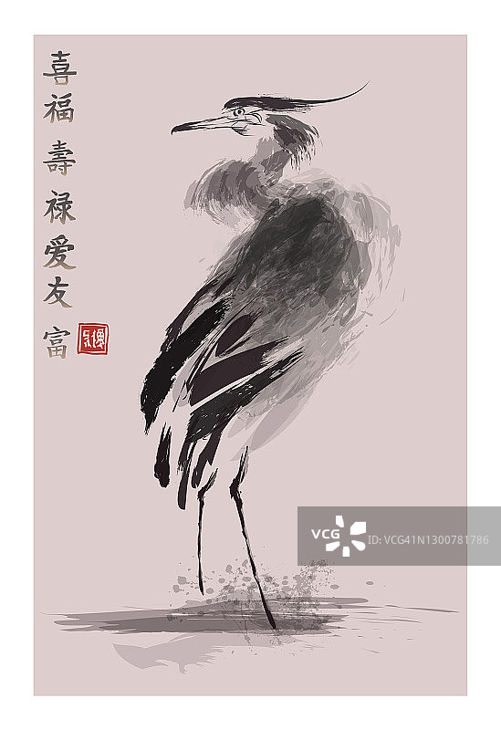 中国古代绘画风格的苍鹭图片素材