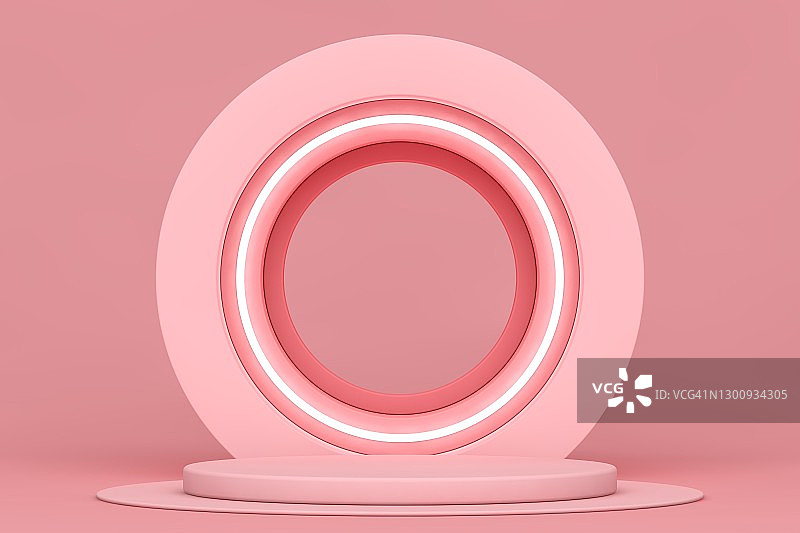 粉色领奖台和最小抽象背景，3d渲染几何形状，舞台上的奖项在现代网站。空产品站图片素材