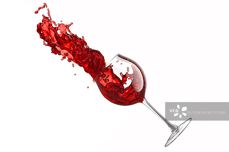 玻璃与红酒和液体飞溅隔离在白色背景。图片素材