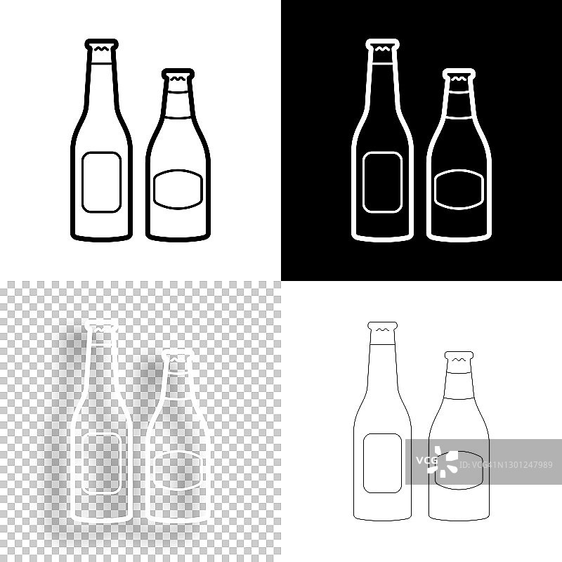 啤酒瓶。图标设计。空白，白色和黑色背景-线图标图片素材
