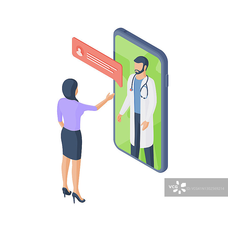 女人用智能手机和在线医生聊天图片素材