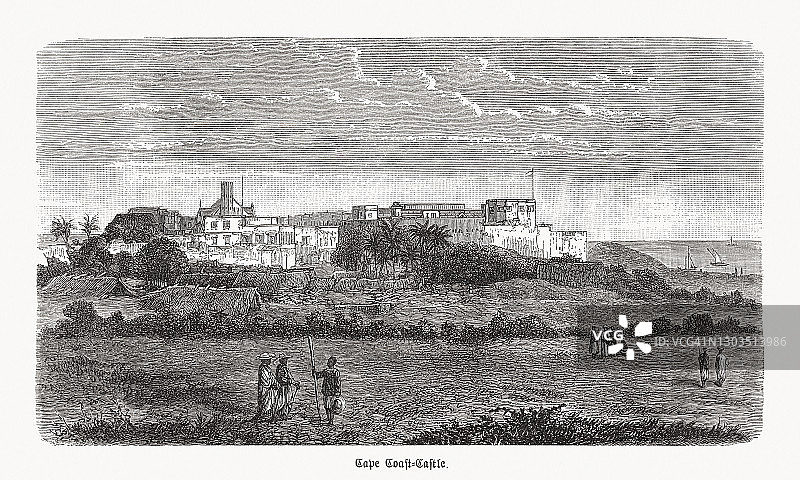 海岸角城堡，加纳，木刻，1893年出版图片素材