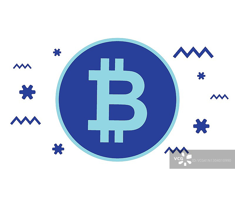 比特币是互联网货币的标志图标。用于web项目或移动应用程序的加密货币符号和硬币图像。基于区块链的安全隔离矢量插图。图片素材