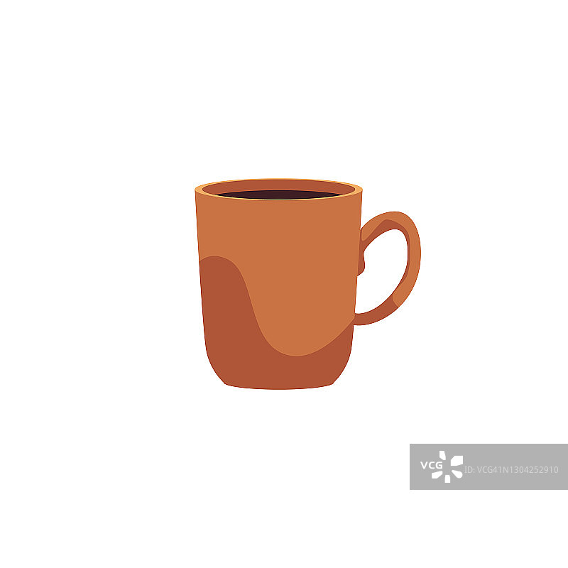 棕色陶瓷咖啡杯纸盒图标，平面矢量插图孤立。图片素材