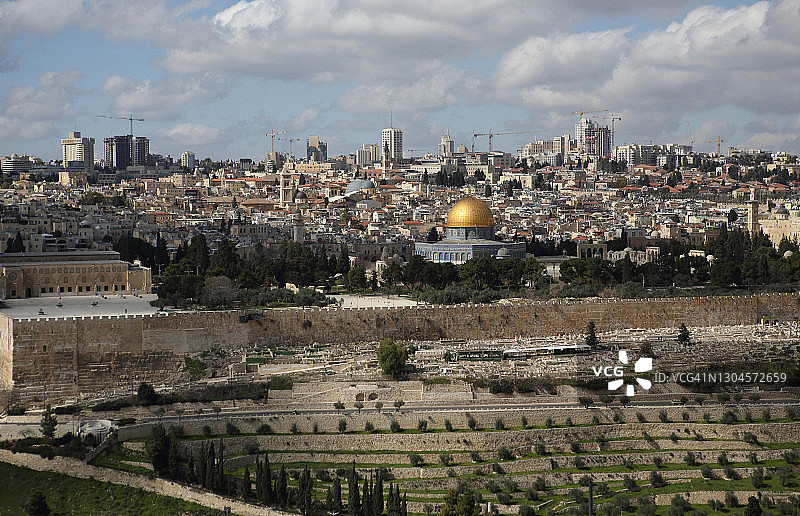 老耶路撒冷全景从橄榄山图片素材