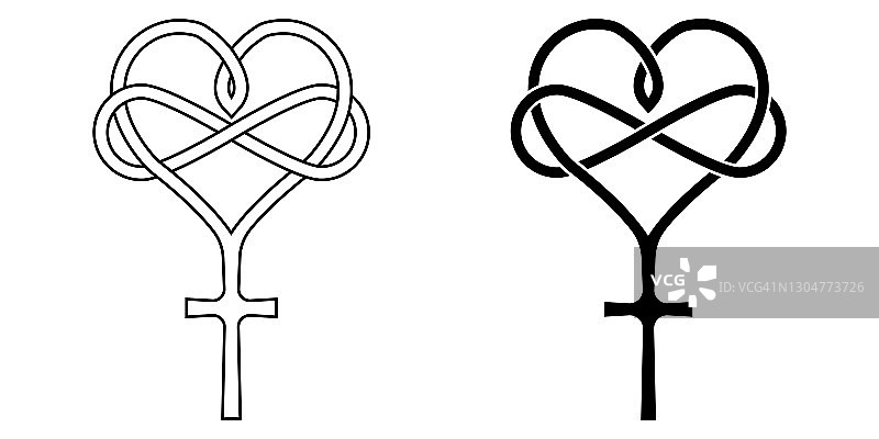象征对上帝无限的爱，心形有无限的符号和十字架，矢量纹身标志对上帝的爱和信仰图片素材