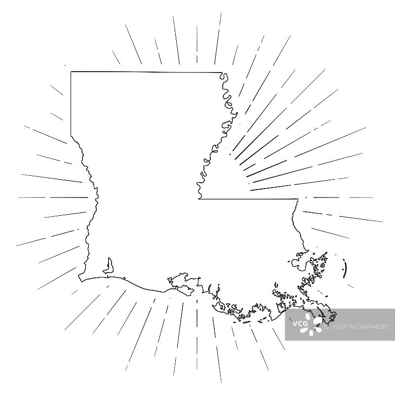 路易斯安那州地图，阳光在白色的背景图片素材