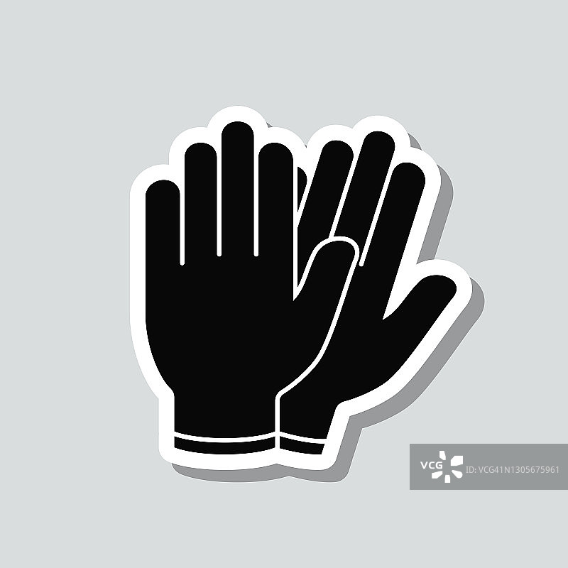 保护橡胶手套。灰色背景上的图标贴纸图片素材