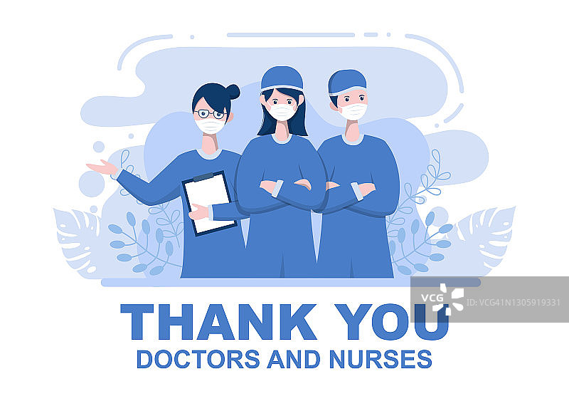 感谢医生和护士，感谢所有抗击冠状病毒并拯救了许多生命的医疗助理图片素材