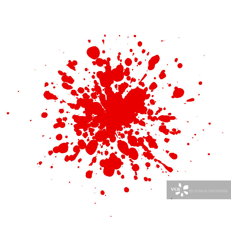 红墨飞溅在白色背景上是由单个粒子形成的。图片素材