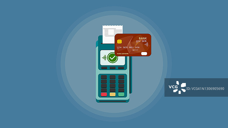 POS机，POS支付终端和信用卡。无现金支付，非接触式支付概念。图片素材
