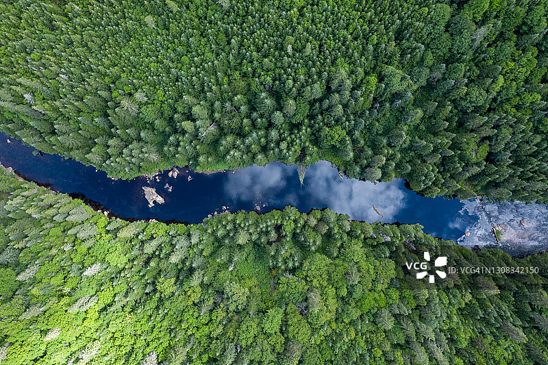 夏季北方自然森林和河流鸟瞰图图片素材