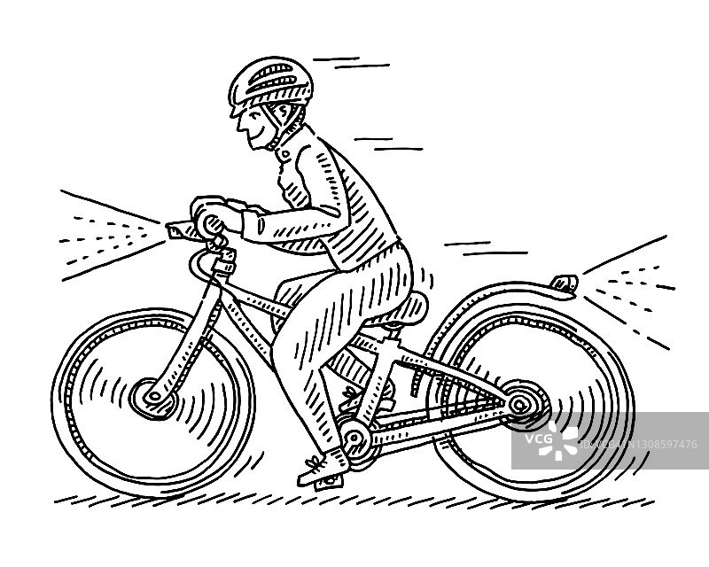 卡通自行车与灯打开绘图图片素材