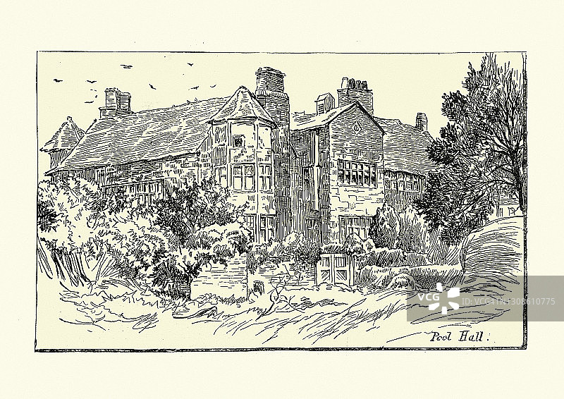 普尔厅，埃尔斯米尔港，17世纪英国乡村别墅图片素材