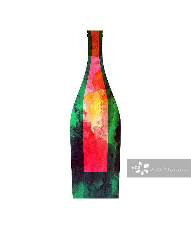 水彩抽象红酒瓶。图片素材