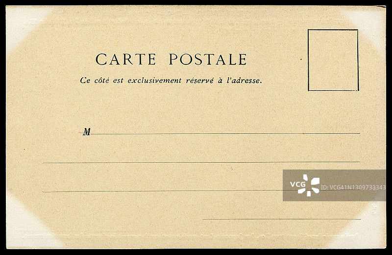 20世纪早期的老式空白法国明信片，对于任何历史明信片通信的使用都是一个非常好的背景。图片素材