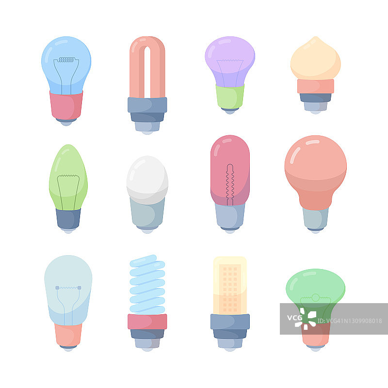电的灯泡。创意概念符号灯图标花哨的矢量灯泡插图图片素材