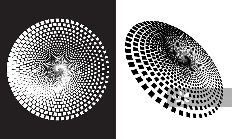 用正方形抽象向量背景。半色调的效果。螺旋点背景或图标。图片素材