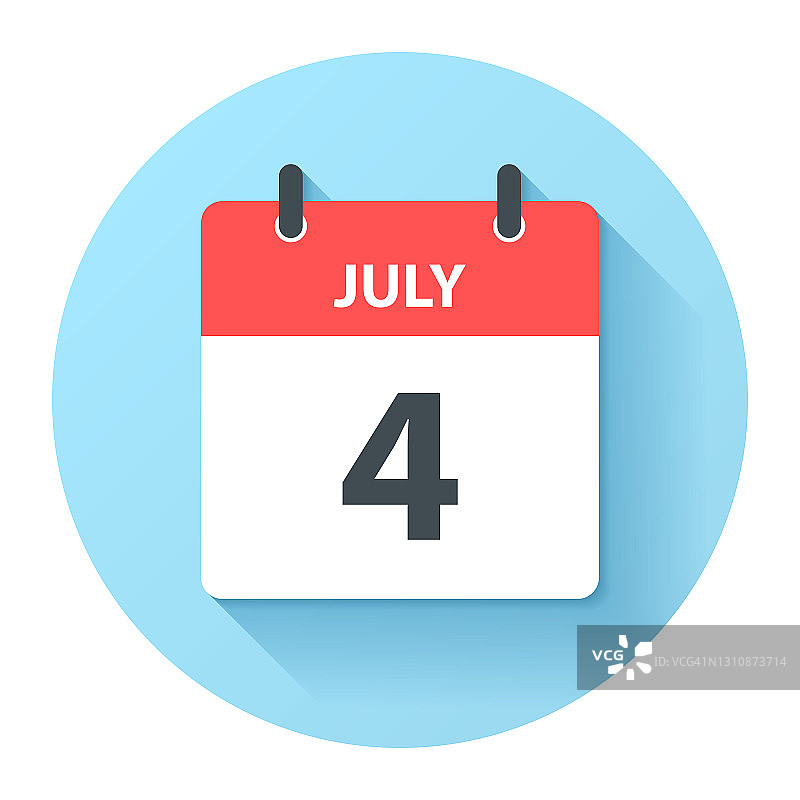 7月4日-圆形日日历图标在平面设计风格图片素材