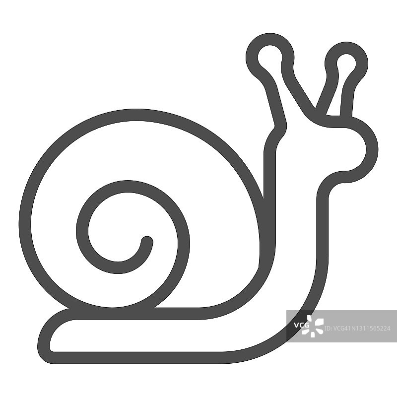 蜗牛与螺壳线图标，动物医院的概念，软体动物与螺壳标志在白色的背景，花园蜗牛图标在轮廓风格的移动，网页设计。矢量图形。图片素材