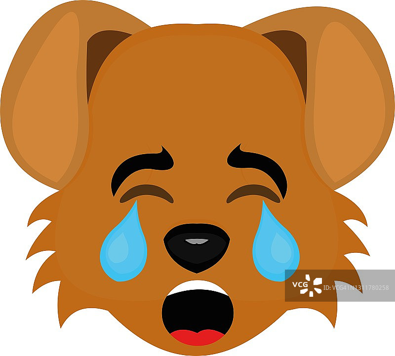 矢量emoticon插图卡通狗的头与悲伤的表情和哭泣与他的眼睛关闭和眼泪在他的脸上图片素材