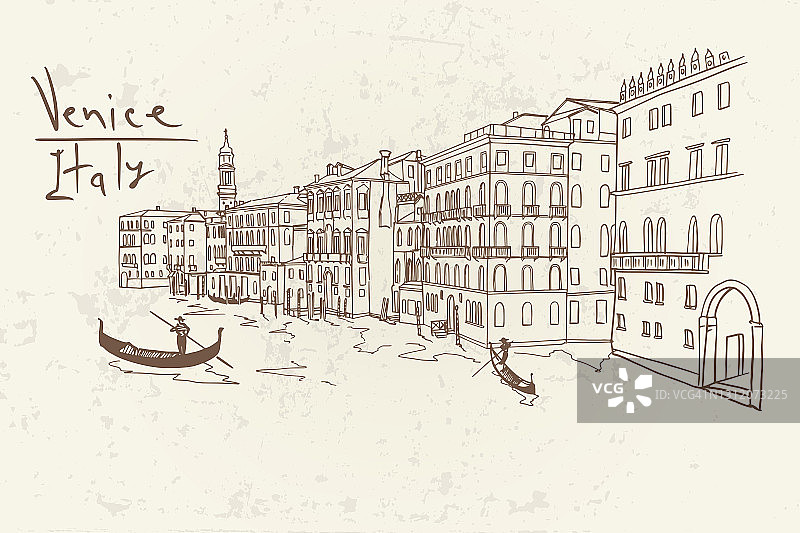 威尼斯有水道、贡多拉和建筑。图片素材