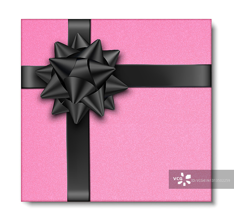 粉色礼盒与黑色蝴蝶结和丝带图片素材