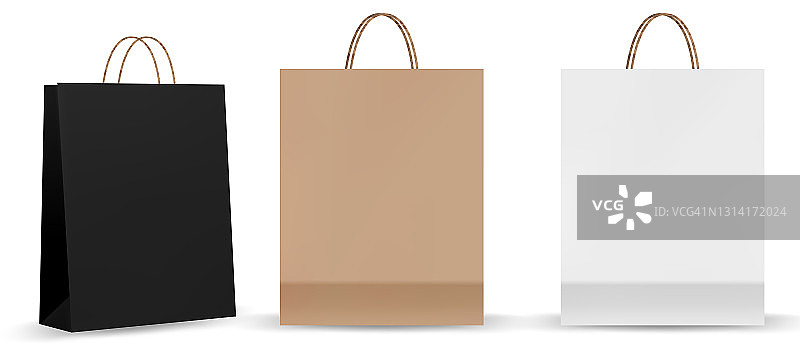 空购物袋购物商品和产品运输从商店或杂货店购物。工艺纸袋的真实模型。图片素材