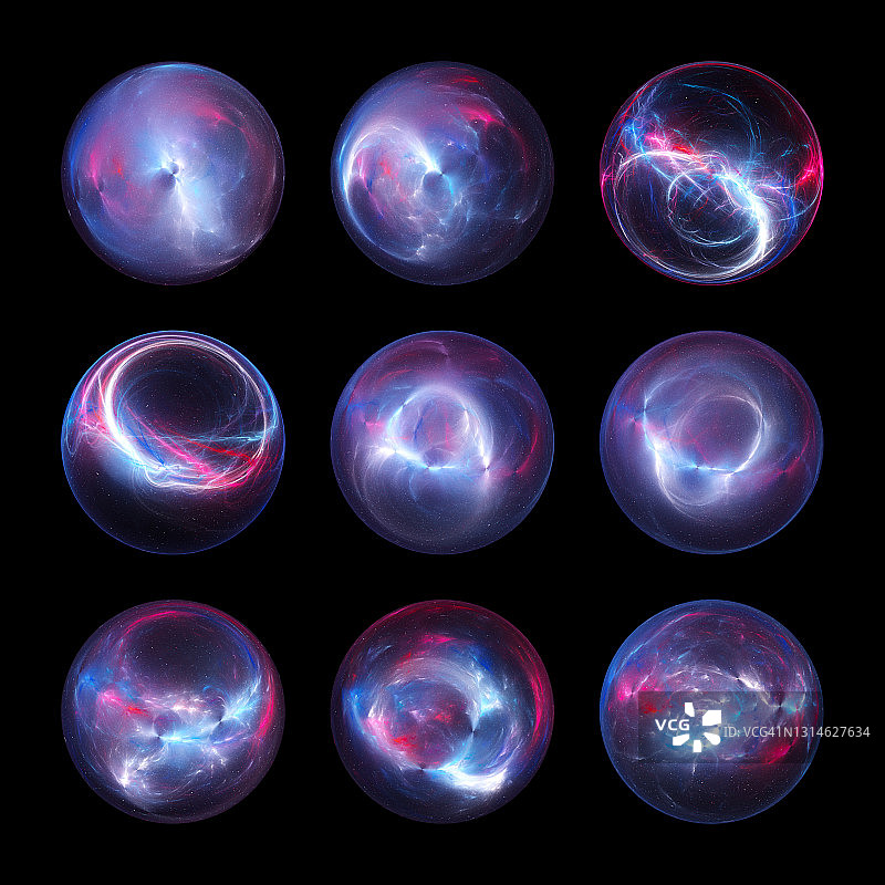 一组彩色发光的闪电球图片素材